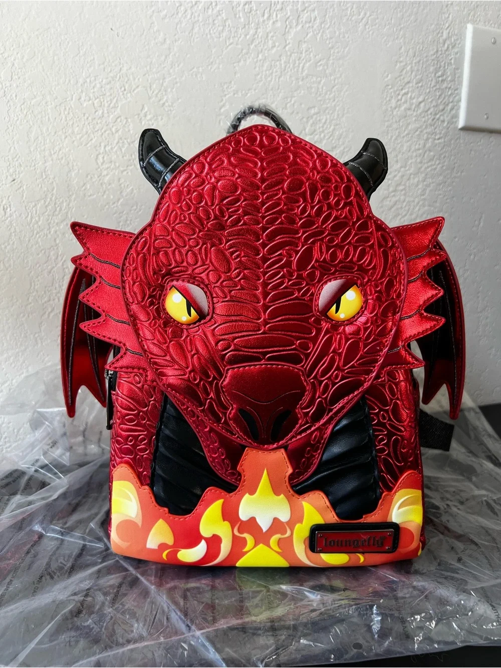*NEW* Loungefly Shiny Metallic Red DRAGON Backpack Books-A-Million BAM Exclusive